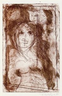 WOMAN, PHANTOM AND CAT. Etching on paper, 26х22 сm, 1969.