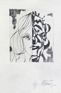 TWO-FACED JANUS. Etching on paper, 26х22 сm, 1969. From the Ryshin collection.