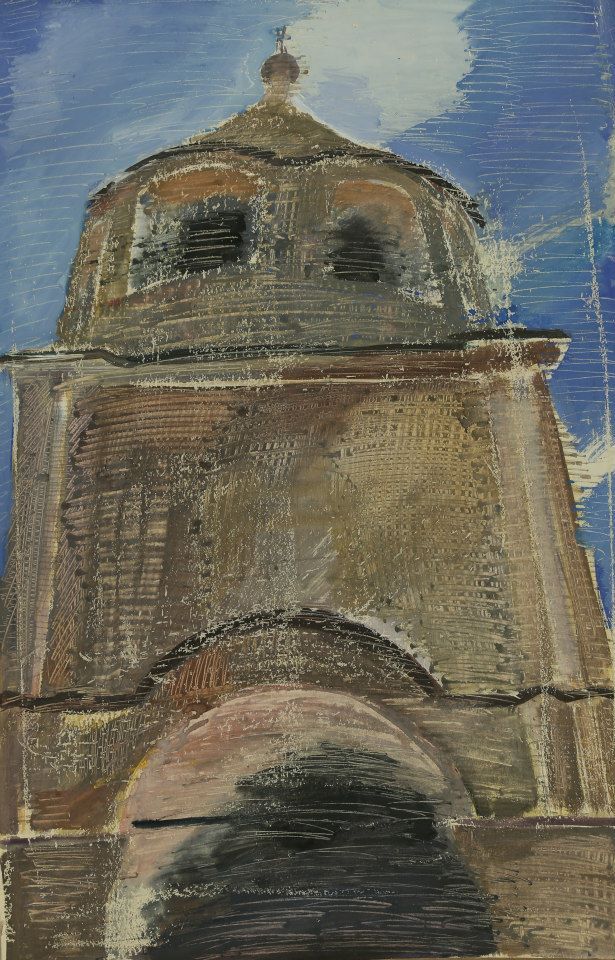 GLOCKENTURM.  Papier, Paraffin, Tempera. 74х46 сm. 1980.