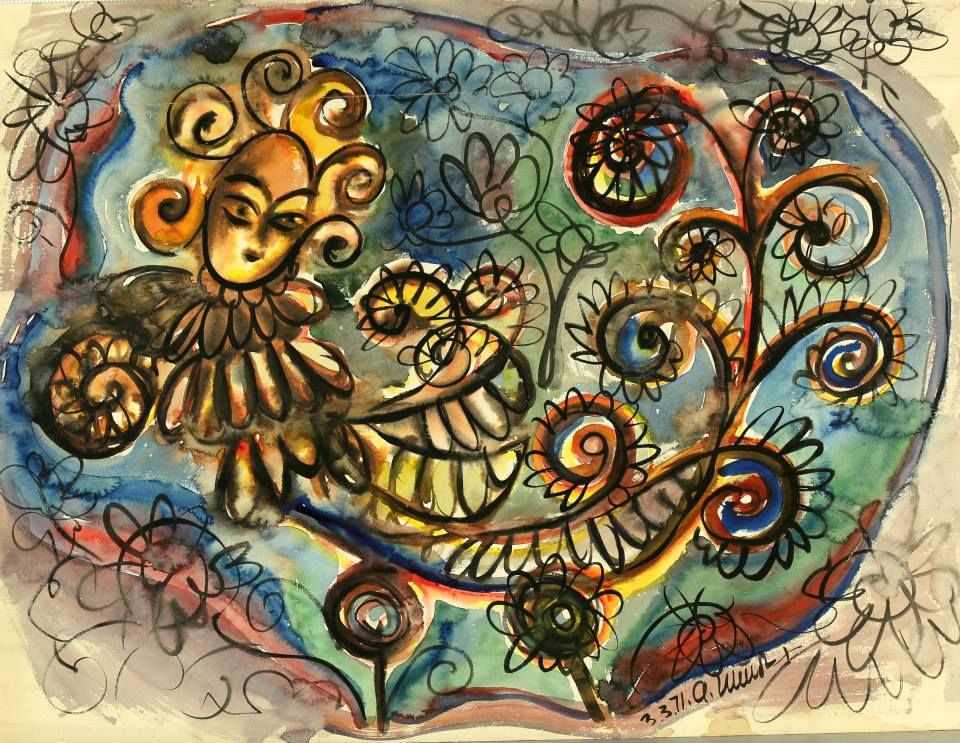 SIRIN. Watercolour on paper, 26х35 сm, 1971.