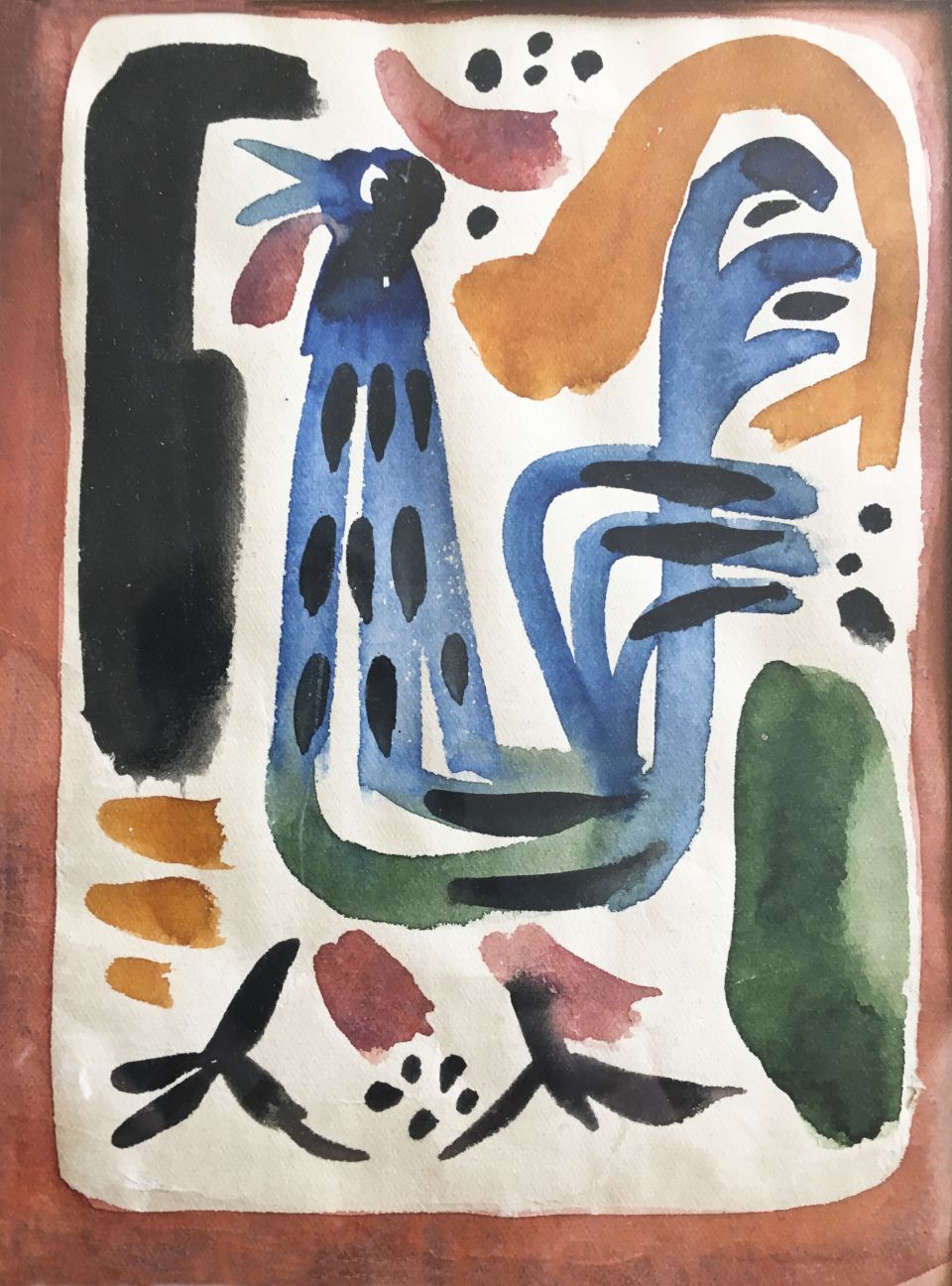 COCKEREL.  Watercolour on paper, 17х13 сm, 1973. From the Shoshensky collection.