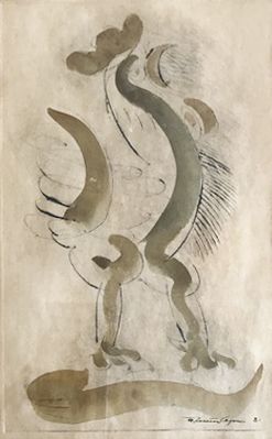 ROOSTER. Etching and watercolour on paper, 35х19 cm, 1981. From the Seglin collection.