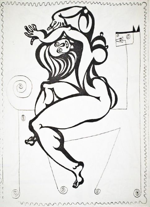DREAMS OF A WOMAN. ​​​​​​​Pen and ink on paper, 21х12 cm, 1969. From the Gitberg collection.