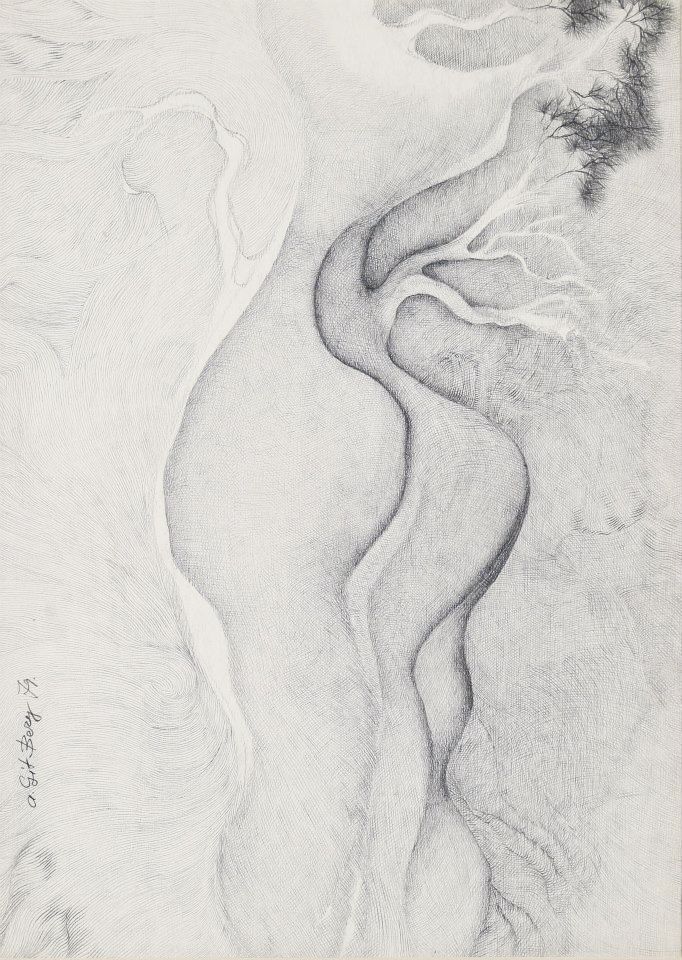 TWO TREES.  Pencil on paper, 40х26 cm, 1978.