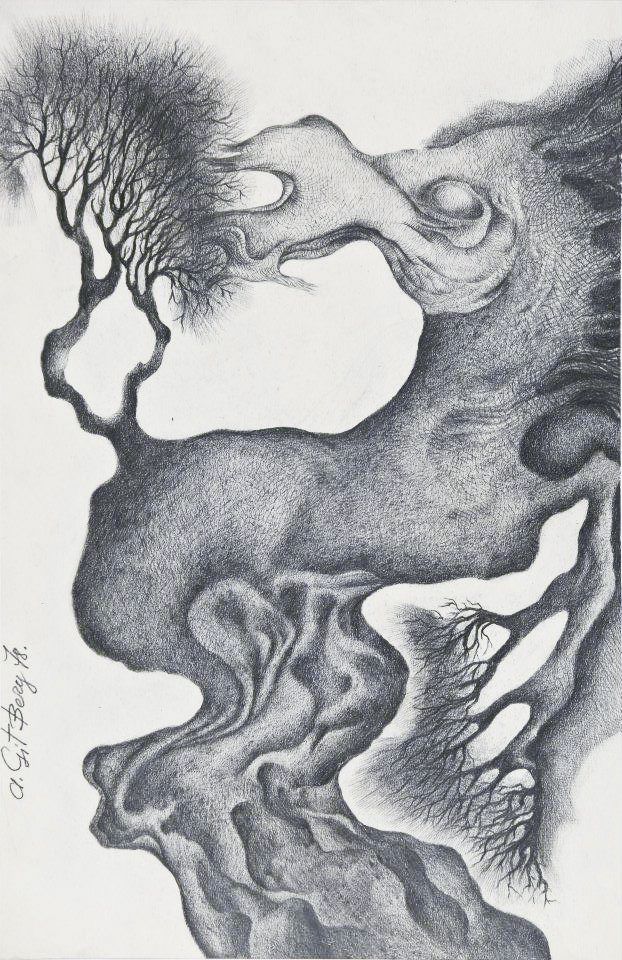 STEED OF A TREE.  Pencil on paper, 40х26 cm, 1978.