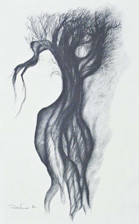 MYSTERIOUS TREE.  Pencil on paper, 31.9х22 cm, 1980.  From the Karpeisky collection.