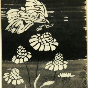 BUTTERFLY ON A DAISY.  Gouache and ink on paper, 30х25 cm, 1975