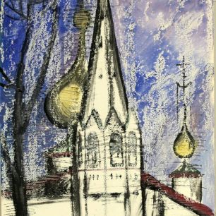 WEISSES ZELTDACH GLOCKENTURM.  Papier, Paraffin, Gouache. 74х46 сm. 1980.