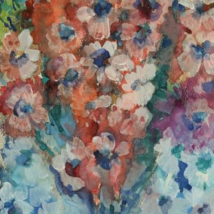 RED FLOWERS WITH BLUE HEARTS. Gouache on paper, 50х38 сm, 1983.