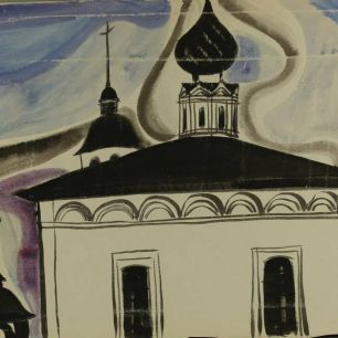 KIRCHE MIT GRÜNEM DACH. SUSDAL.  Papier, Gouache. 52х78 сm. 1980.