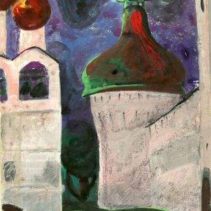 ROSTOV DER GROSSE. KIRCHENTURMGLOCKE VON USPENSKIJ KATHEDRALE UND FESTUNGSTURM VON KREMLIN. Papier, Tempera. 72х40 сm. 1980.