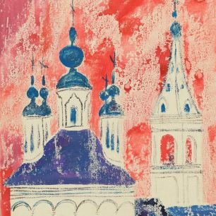 CATHEDRAL IN SUZDAL. Gouache and paraffin on paper, 72х36 сm, 1965.