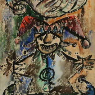 CLOWN AND ROOSTER. Gouache and paraffin on paper, 38х26 сm, 1980.