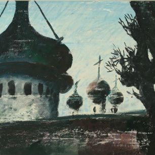 DOME OF THE FORTRESS TOWER. ROSTOV.  Gouache and paraffin on paper, 74х93 сm, 1965.