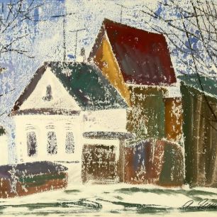 OLD RUSSIAN TOWN.  Gouache on paper, 52х72 сm, 1965.